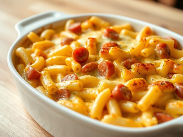Gegratineerde macaroni met Knacki