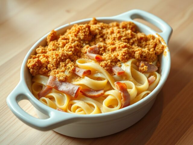 Gegratineerde prei met tagliatelle