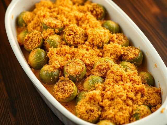 Gegratineerde spruitjes in kaassaus