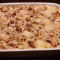Gegratineerde stamppot rauwe witlof met ei en champignons
