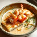 Gegratineerde tarbot met gamba’s en prei