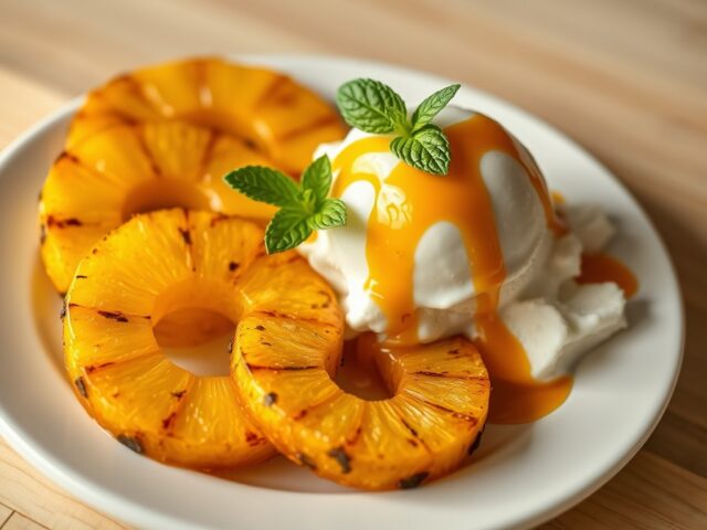 Gegrilde ananas met Grand Marniersiroop en vanill