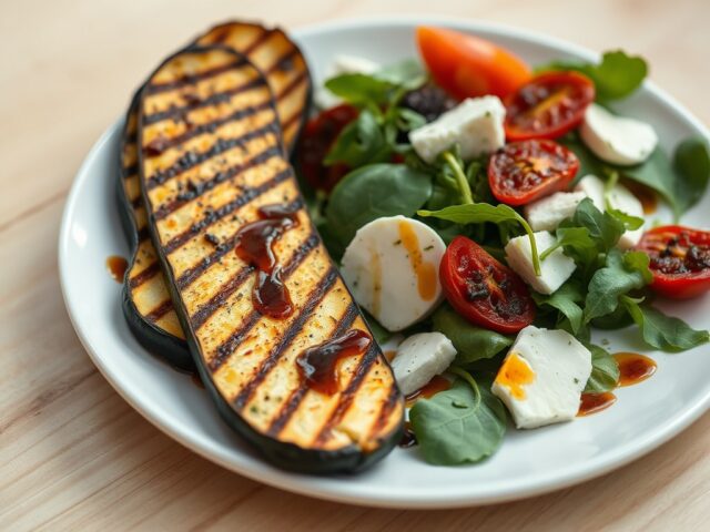Gegrilde courgette met een salade van mozzarella,