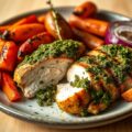 Gegrilde kip in pesto met geroosterde groenten