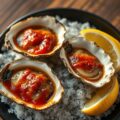 Gegrilde oesters in boterige barbecuesaus