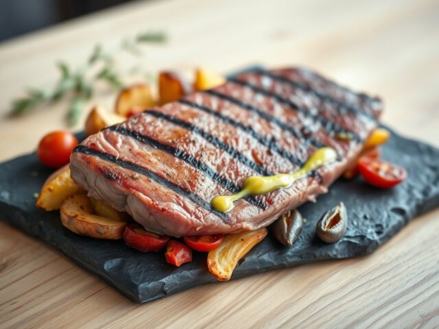 Gegrilde tonijn met aardappelen en chorizo