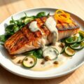 Gegrilde zalm met courgette en spinazie