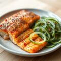 Gegrilde zalm met gemarineerde komkommer