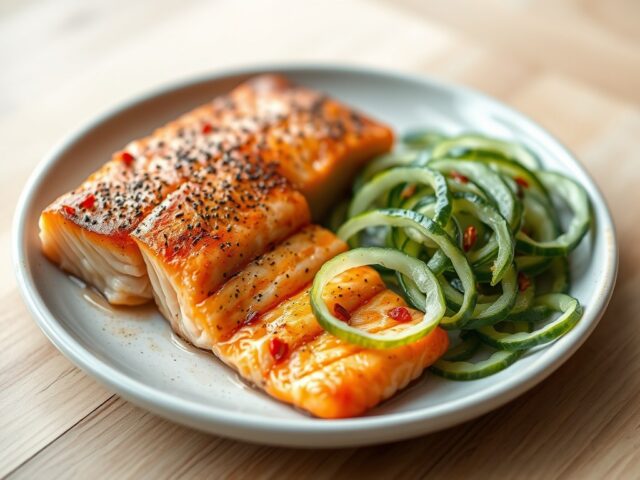 Gegrilde zalm met gemarineerde komkommer