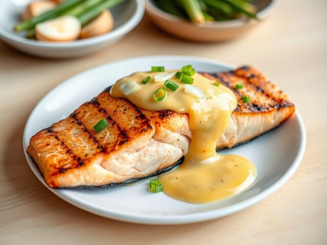 Gegrilde zalm met witte wijnsaus