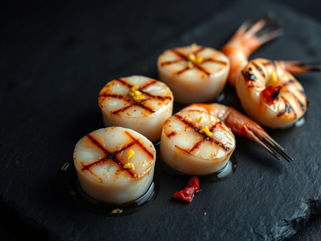 Gegrillde Coquilles en Garnalen uit een Japanse Marinade