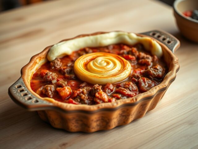 Gehakt-uientaart met aardappelpuree (oven)