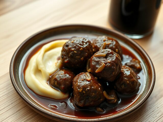 Gehaktballen in Stout met puree