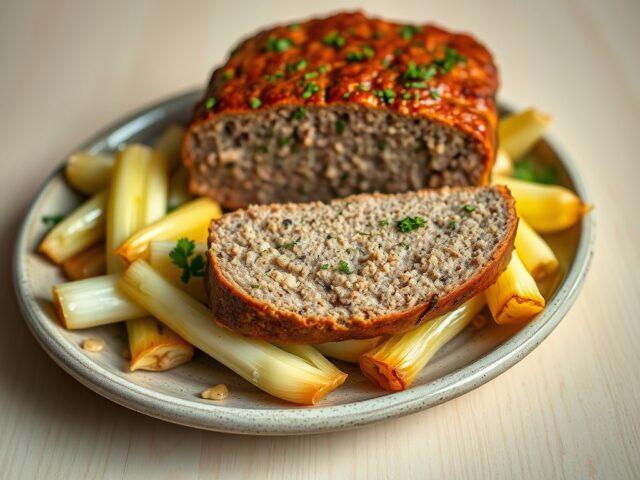 Gehaktbrood in een groentebedje