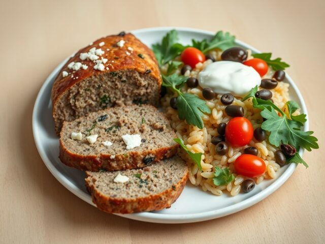 Gehaktbrood met feta en orzo salade