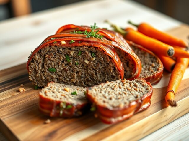 Gehaktbrood met verse kruiden en spek