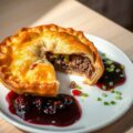 Gehaktpie met bosvruchtensaus