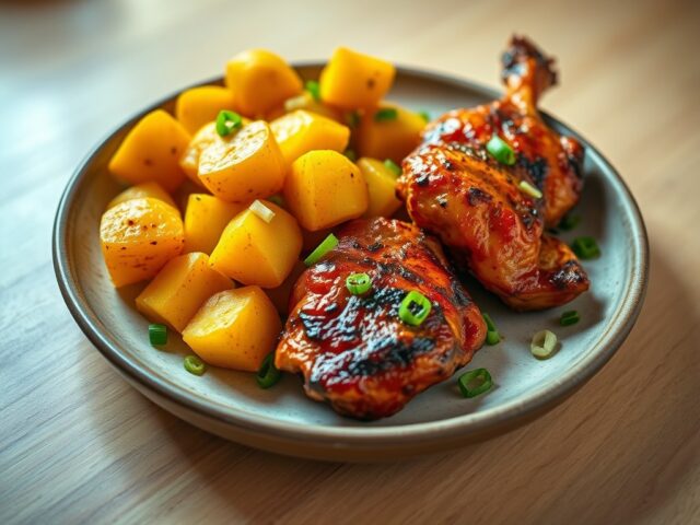 Gele aardappeltjes met tandoori-kip