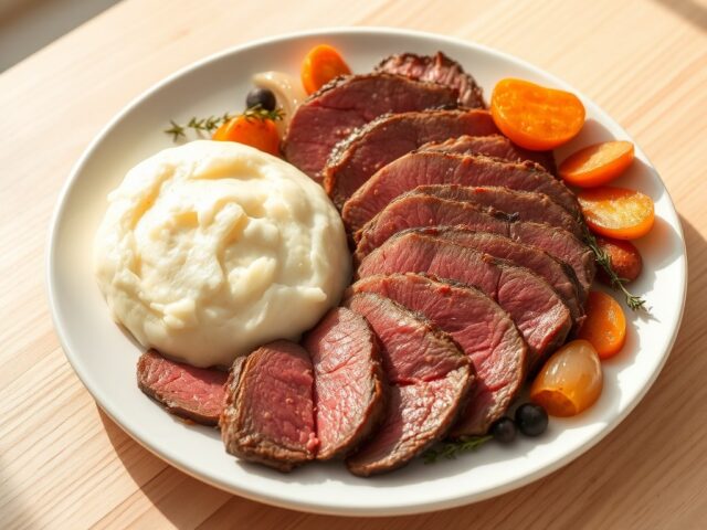 Gemarineerde rosbief met puree