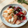 Gemarineerde zalm met wasabidressing