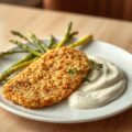 Gepaneerd kalfslapje met asperges en kruidenmousse