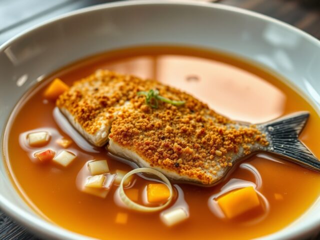 Gepaneerde rog in winterse consommé