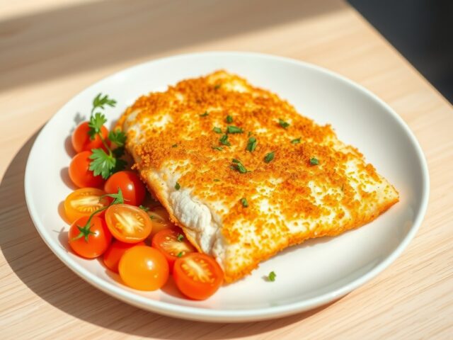 Gepaneerde tilapiafilet met tomaatjes