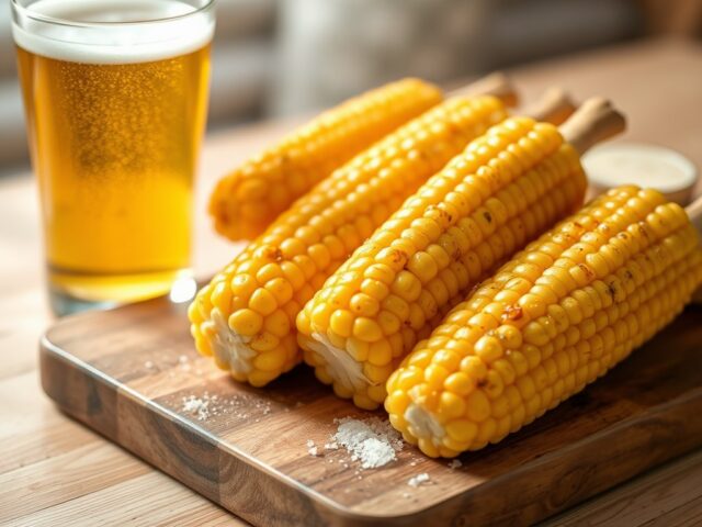 Gepocheerde maïskolven in bier