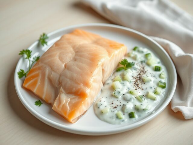Gepocheerde Zalm met een Komkommer Raita