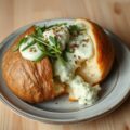 Gepofte aardappel met rucolaroom