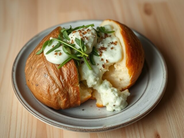 Gepofte aardappel met rucolaroom