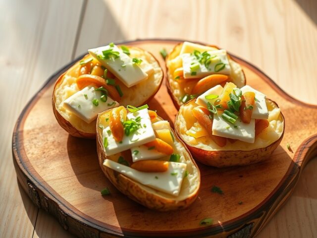 Gepofte aardappelen met prei en brie