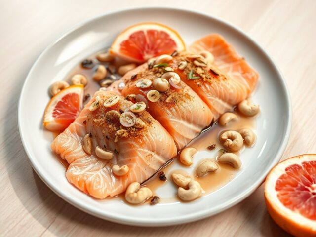Gerookt zalmhaasje met cashewnoten en soja