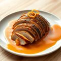 gerookte kipfile met warme sinasappelsaus