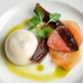 Gerookte paling met bloemkoolmousse, peterselie-ol