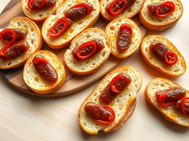 Geroosterd brood met ansjovis en chilipeper