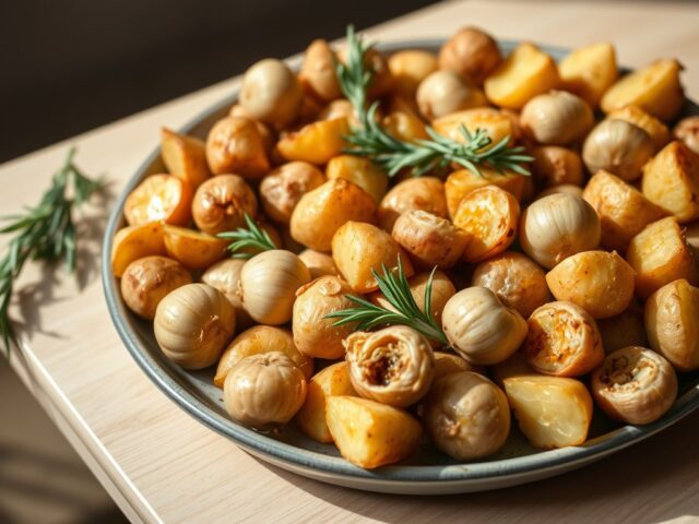 Geroosterde aardappels met gepofte knoflook
