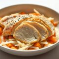 Gesmoorde kipfilet op een bedje van groenten