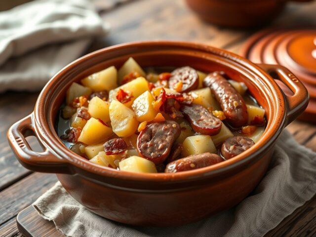 Gestoofde zuurkool met aardappelen in de Römertopf