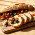 Gevuld stokbrood met tomaat en olijven