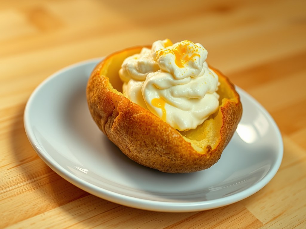 Gevulde aardappel met Brugge Broodje Apero, AI-gegenereerde illustratie