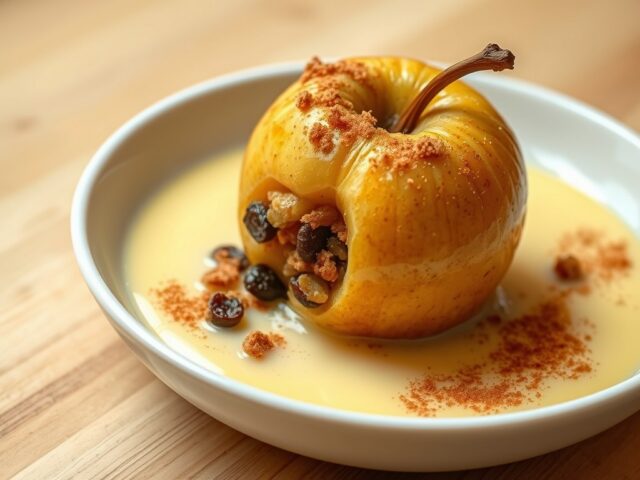 Gevulde appeltjes met speculaas en vanillevla
