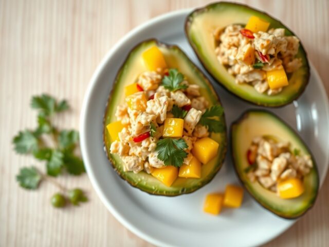 Gevulde avocado met kip & mango