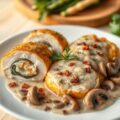 Gevulde kipfilets met champignonsaus