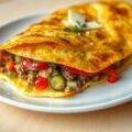 Gevulde omelet met kalfsvlees en groenten