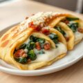 Gevulde pannenkoeken met spinazie en spek