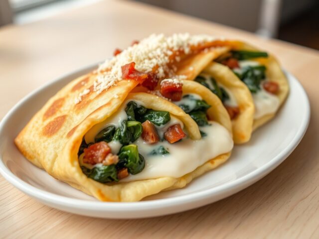 Gevulde pannenkoeken met spinazie en spek