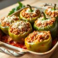 Gevulde paprika met gehakt en tomaat