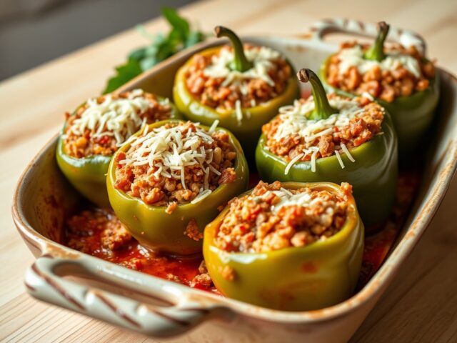 Gevulde paprika met gehakt en tomaat