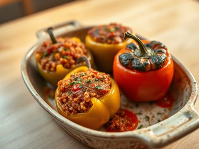 Gevulde paprika met quinoa en kippengehakt